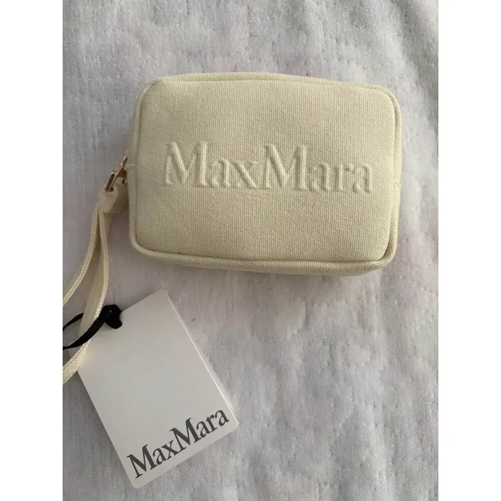 New Tag White Max Mara Cosmetic Bag With Black Pouch